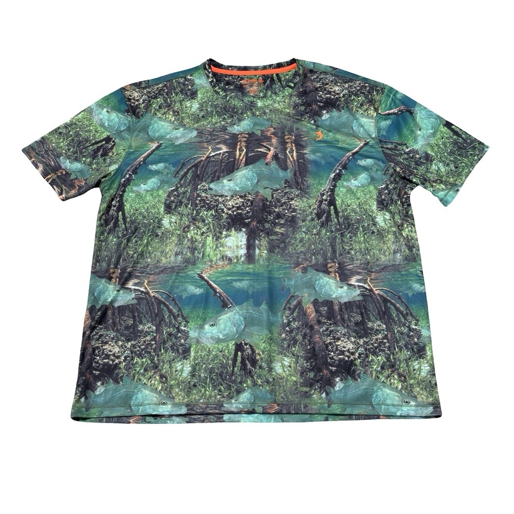 Reel Legends Men's Performance Fishing T Shirt AOP Graphic *Flaw* Sz XXL 27 x 31